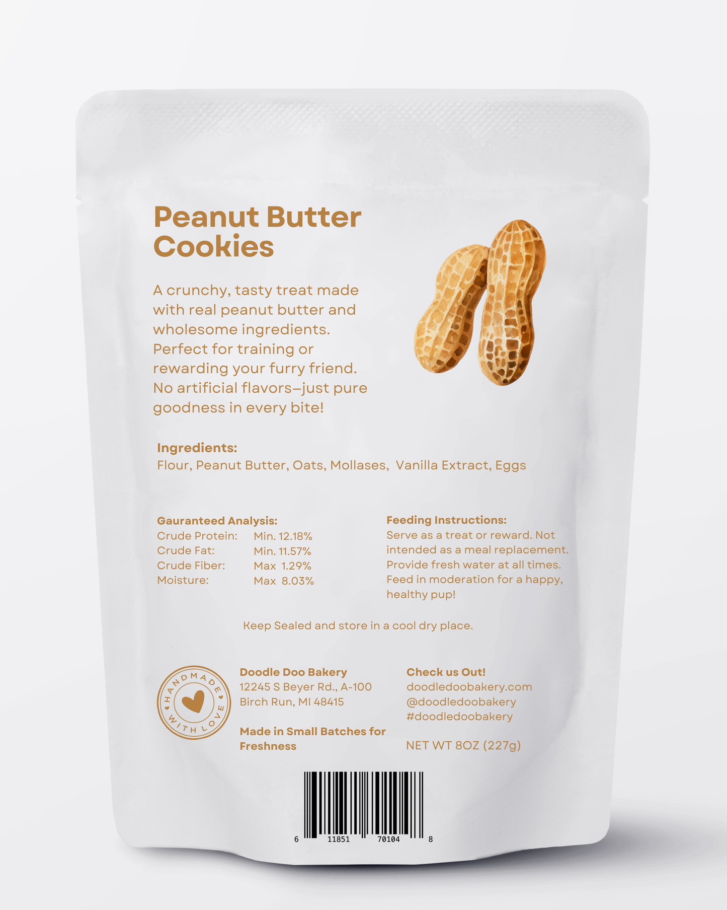 Peanut Butter Cookies Dog Treats Homemade 1/2lb detail view - Clinical-grade quality for dogs and cats