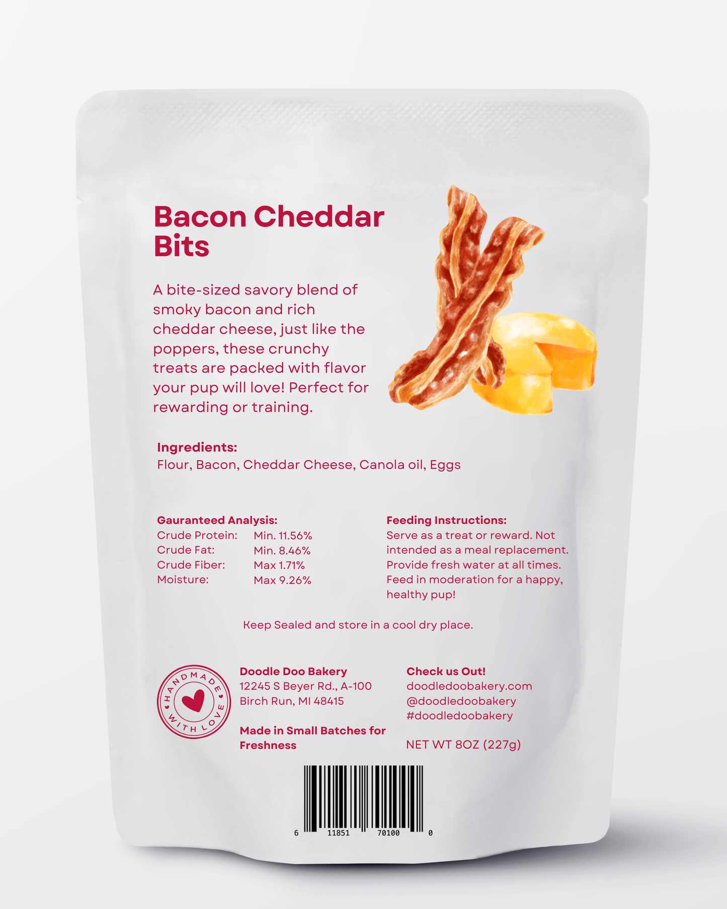 Bacon Cheddar Bits Dog Treats Homemade 1/2lb detail view - Clinical-grade quality for dogs and cats