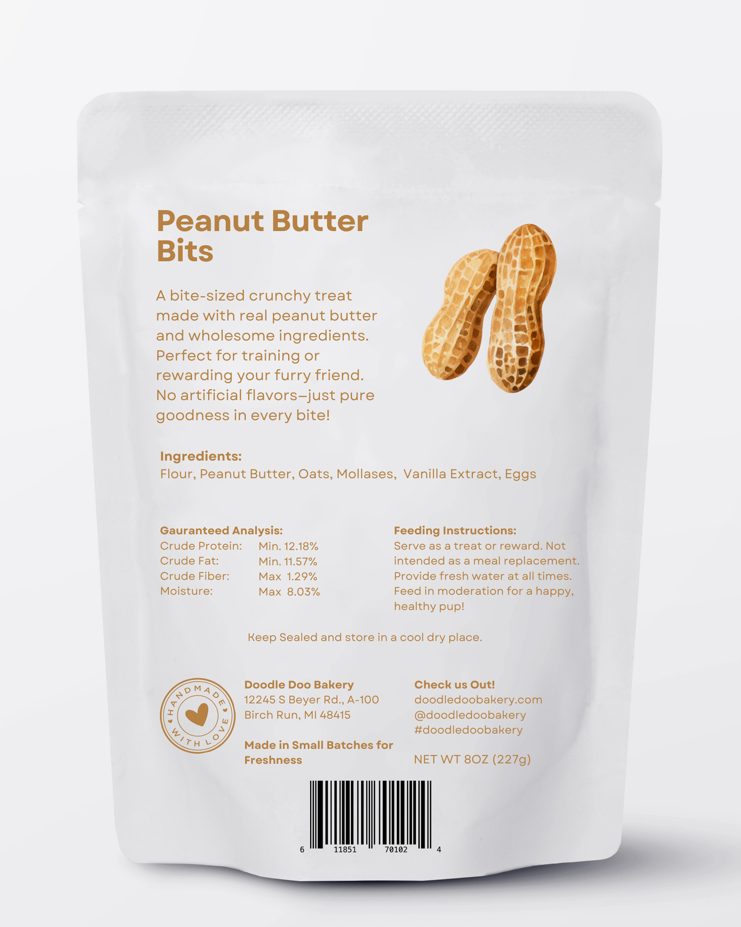 Peanut Butter Bits Dog Biscuits Homemade 1/2lb detail view - Clinical-grade quality for dogs and cats
