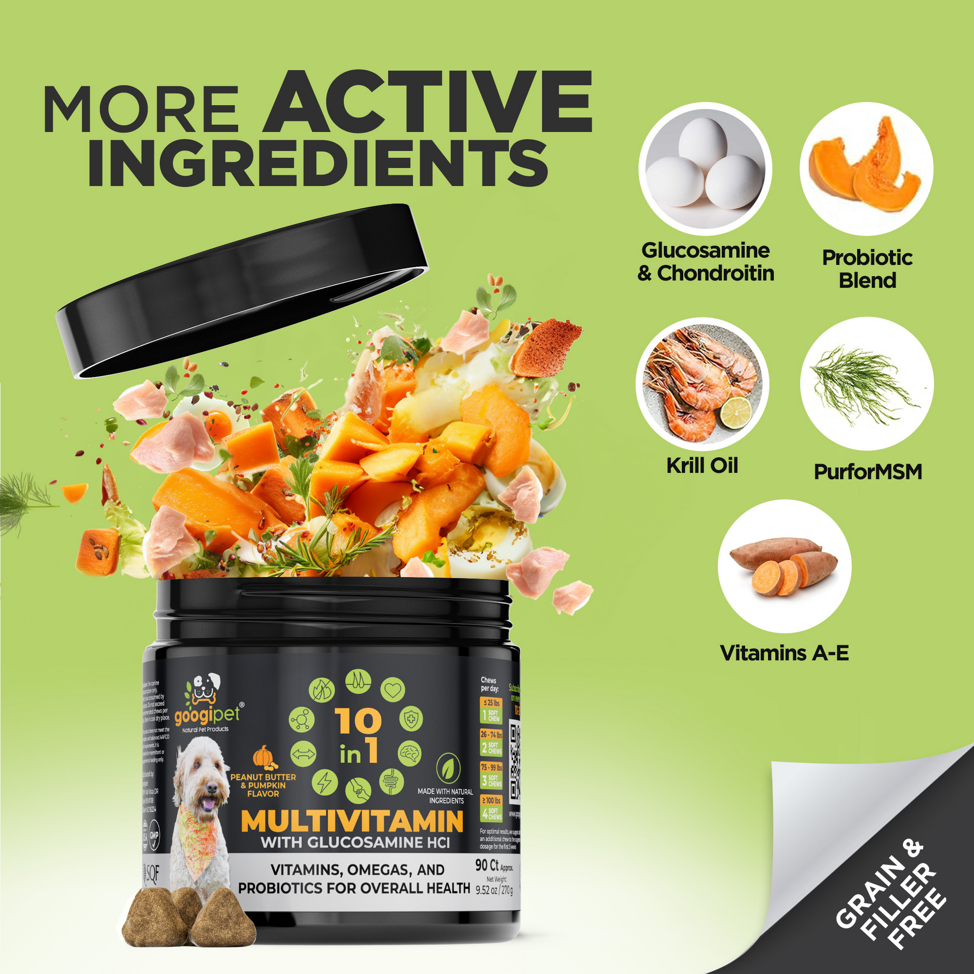 10 in 1 Multivitamin Chews for Dogs (peanut Butter & Pumpkin detail view - Clinical-grade quality for dogs and cats