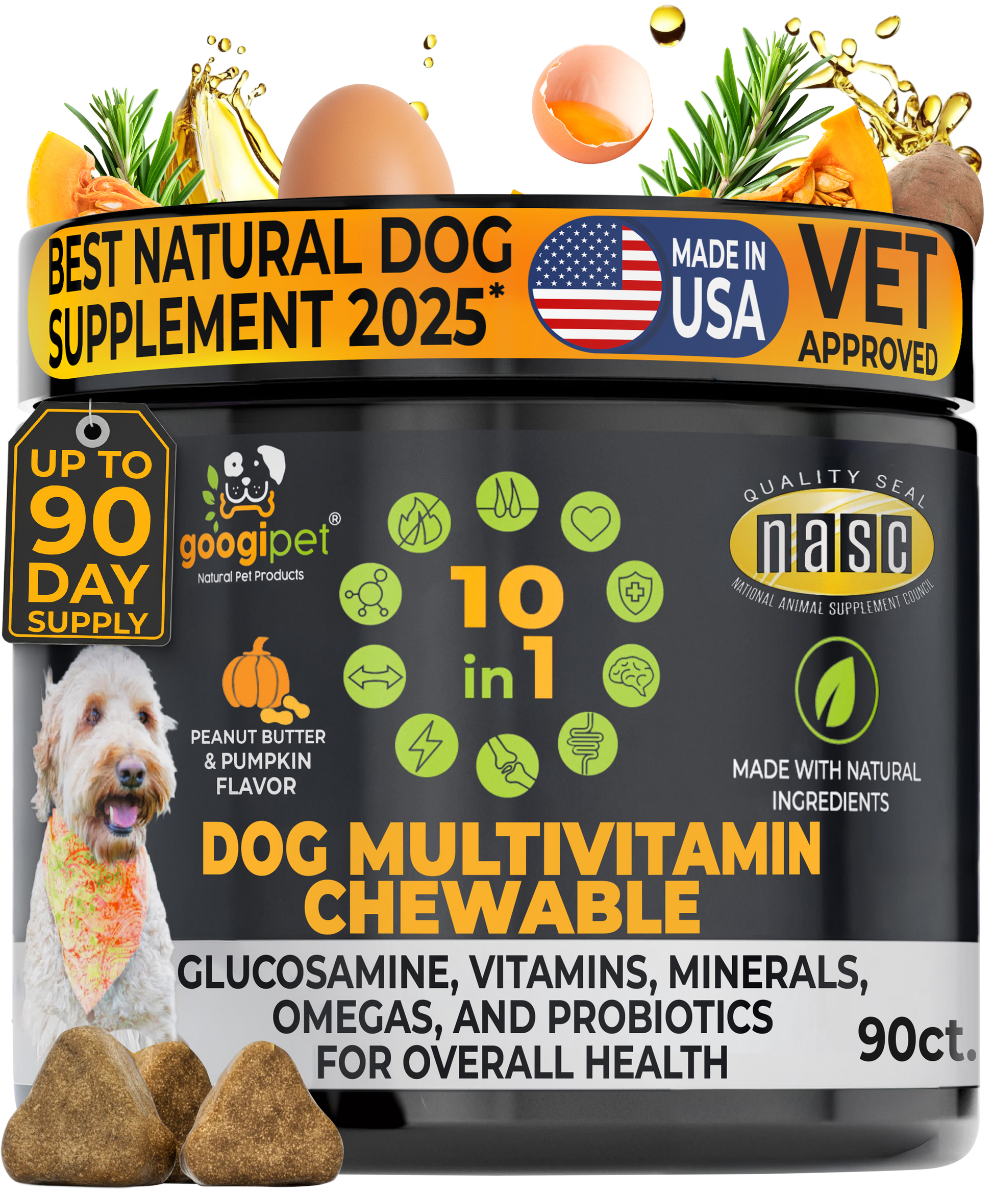 10 in 1 Multivitamin Chews for Dogs (peanut Butter & Pumpkin - Premium pet wellness supplement by WellPaw Market