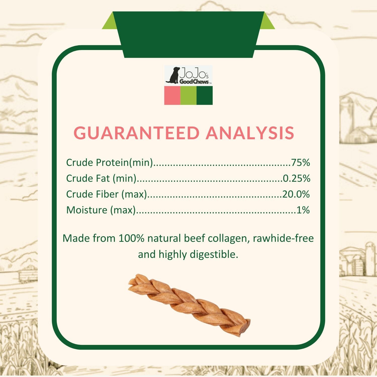 All-natural Braided Collagen Stick Dog Treats, Supports detail view - Clinical-grade quality for dogs and cats