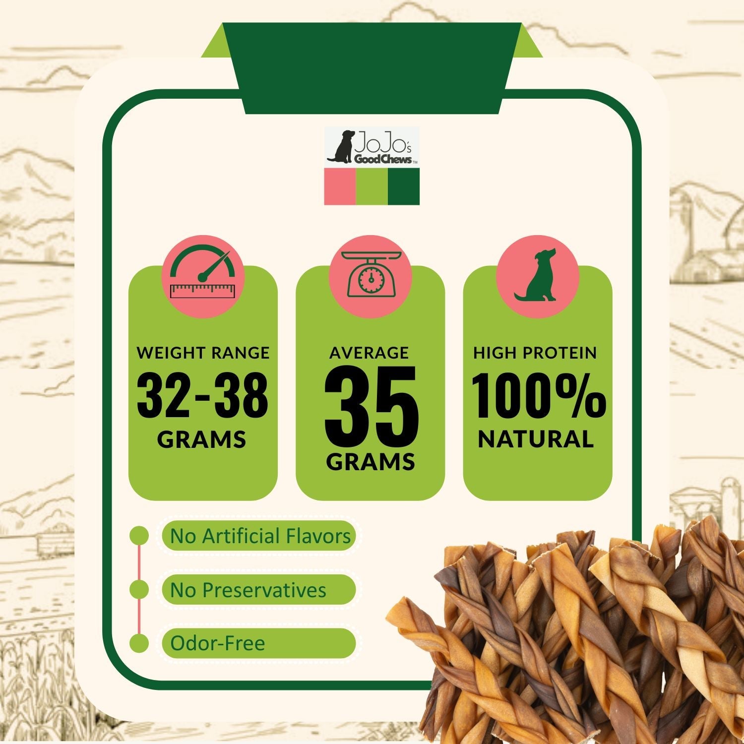 All-natural Braided Collagen Stick Dog Treats, Supports detail view - Clinical-grade quality for dogs and cats