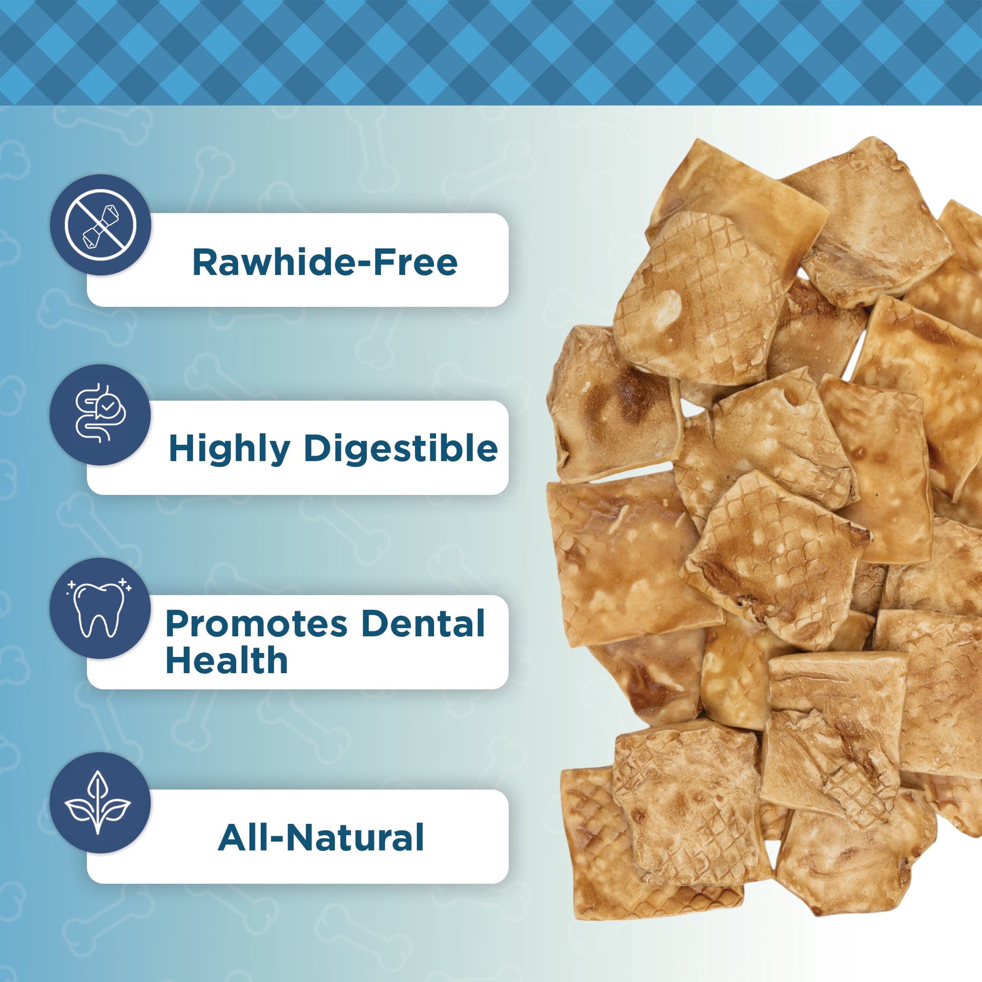 4 X 4 Beef Cheek Chip Dog Treats  Chicken detail view - Clinical-grade quality for dogs and cats