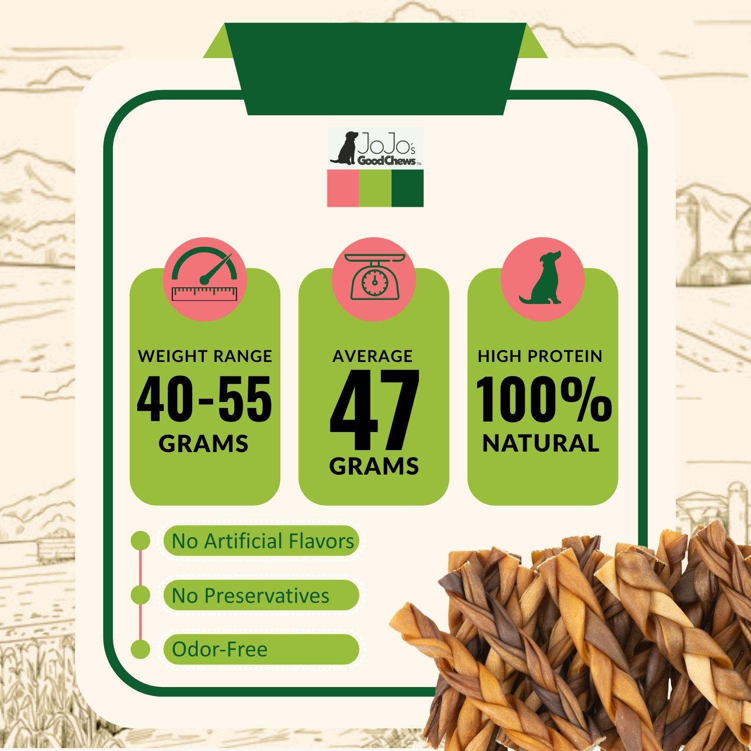 All-natural Braided Collagen Stick Dog Treats, Supports detail view - Clinical-grade quality for dogs and cats