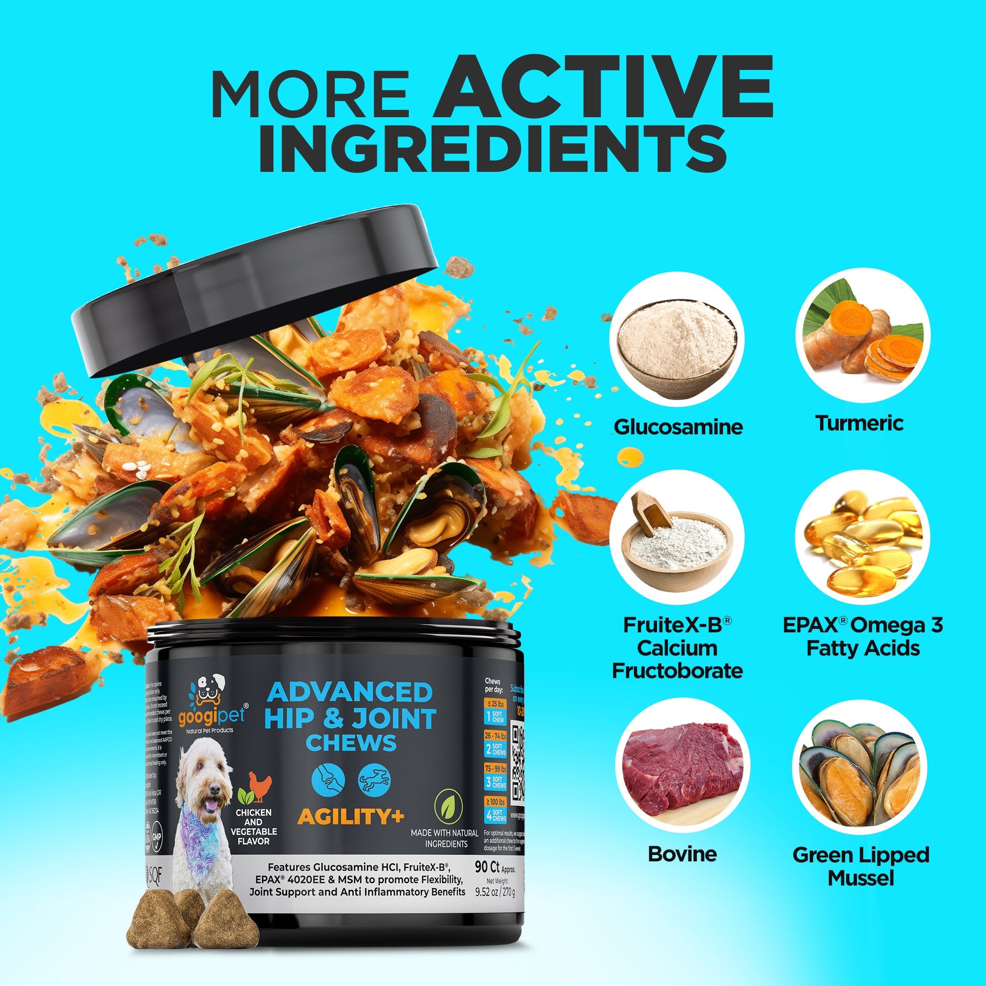 Agility+ Advanced Hip and Joint Chews for Dogs Glucosamine detail view - Clinical-grade quality for dogs and cats