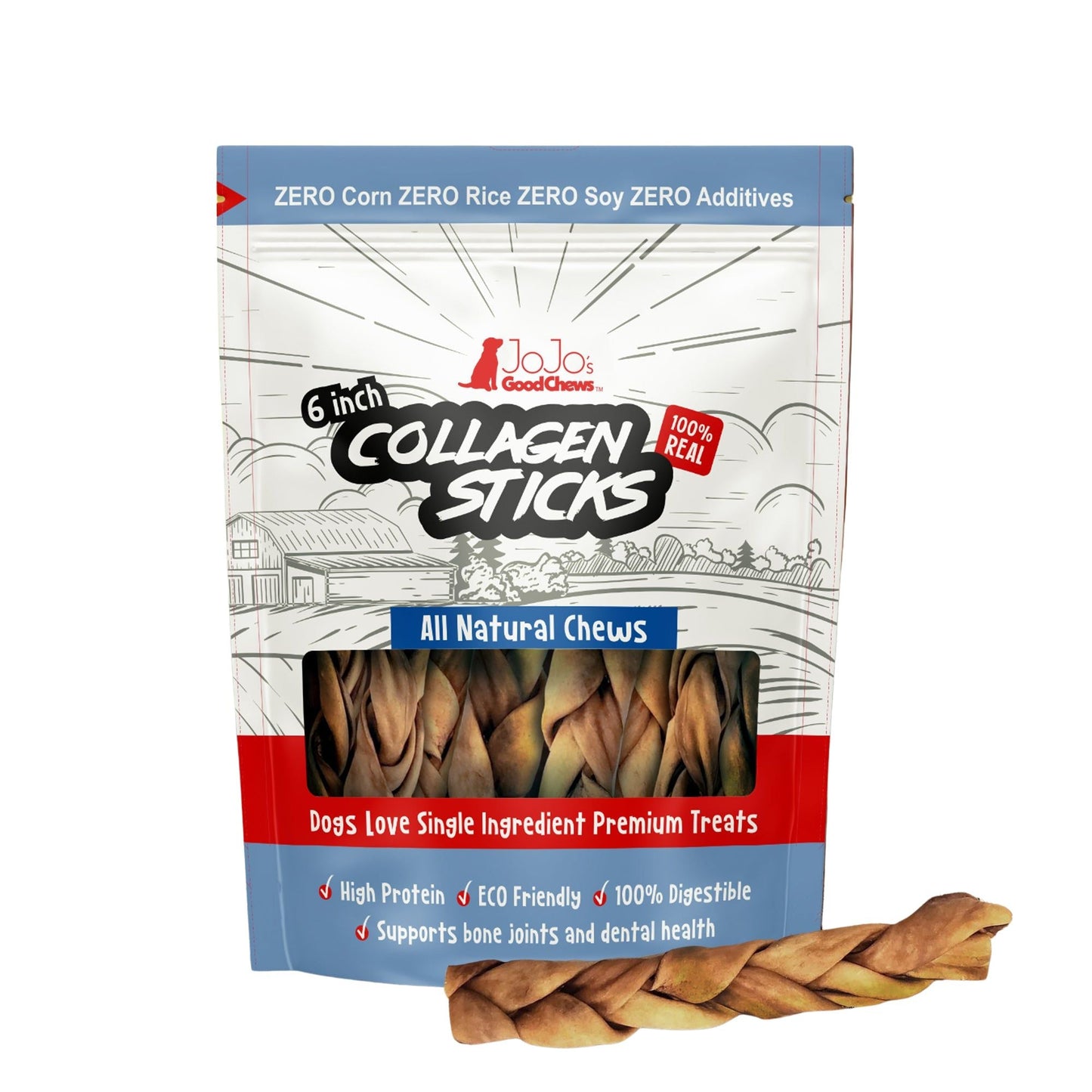 All-natural Braided Collagen Stick Dog Treats, Supports detail view - Clinical-grade quality for dogs and cats